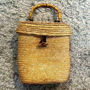 Victorias Secret Wicker Straw Rattan Woven Basket Handbag Bamboo Bag Purse